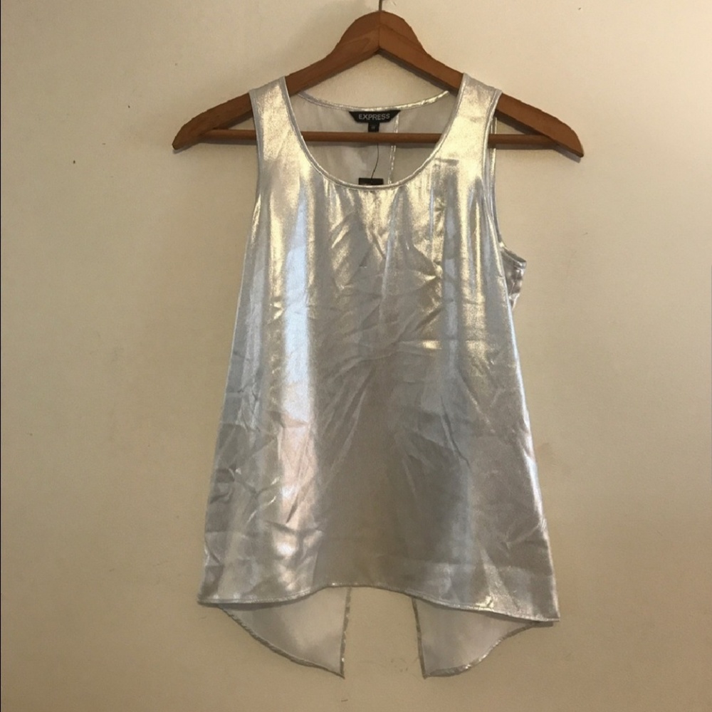 NWT Express Slit Back Silver Shimmer Tank